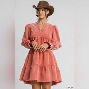 UMGEE STONE WASH V NECK DRESS LARGE